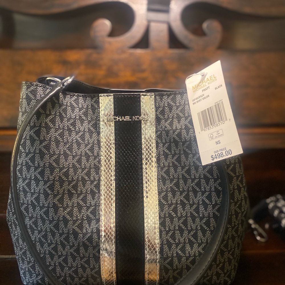 Michael Kors Black and Silver Striped Bag